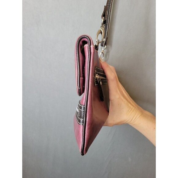 Sophia Viscon Burgundy Brown Trim Leather Zipper Crossbody Shoulder Handbag, EUC - Picture 5 of 16